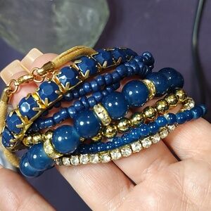 Elegant Blue and Gold Beaded Bracelet Set
